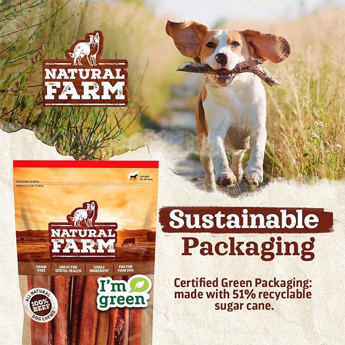 Natural Farm Collagen Sticks for Dogs (6 Inch, 25 Pack), Odor-Free Long Lasting Chews & Rawhide Alternative - 95% Collagen, Low Fat, High Protein - Best Dental Dog Treats - Medium & Large Dogs