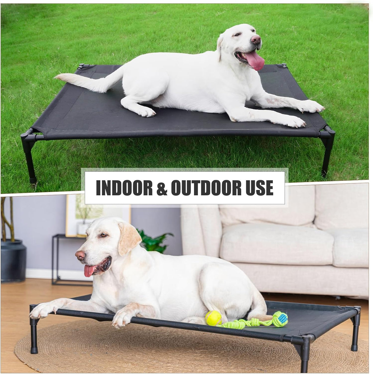 Elevated Dog Bed - Raised Dog Cot Fits Up to 150 LBs, Heavy Duty Pet Cot with Durable Supportive Mesh, Indoor & Outdoor, Black
