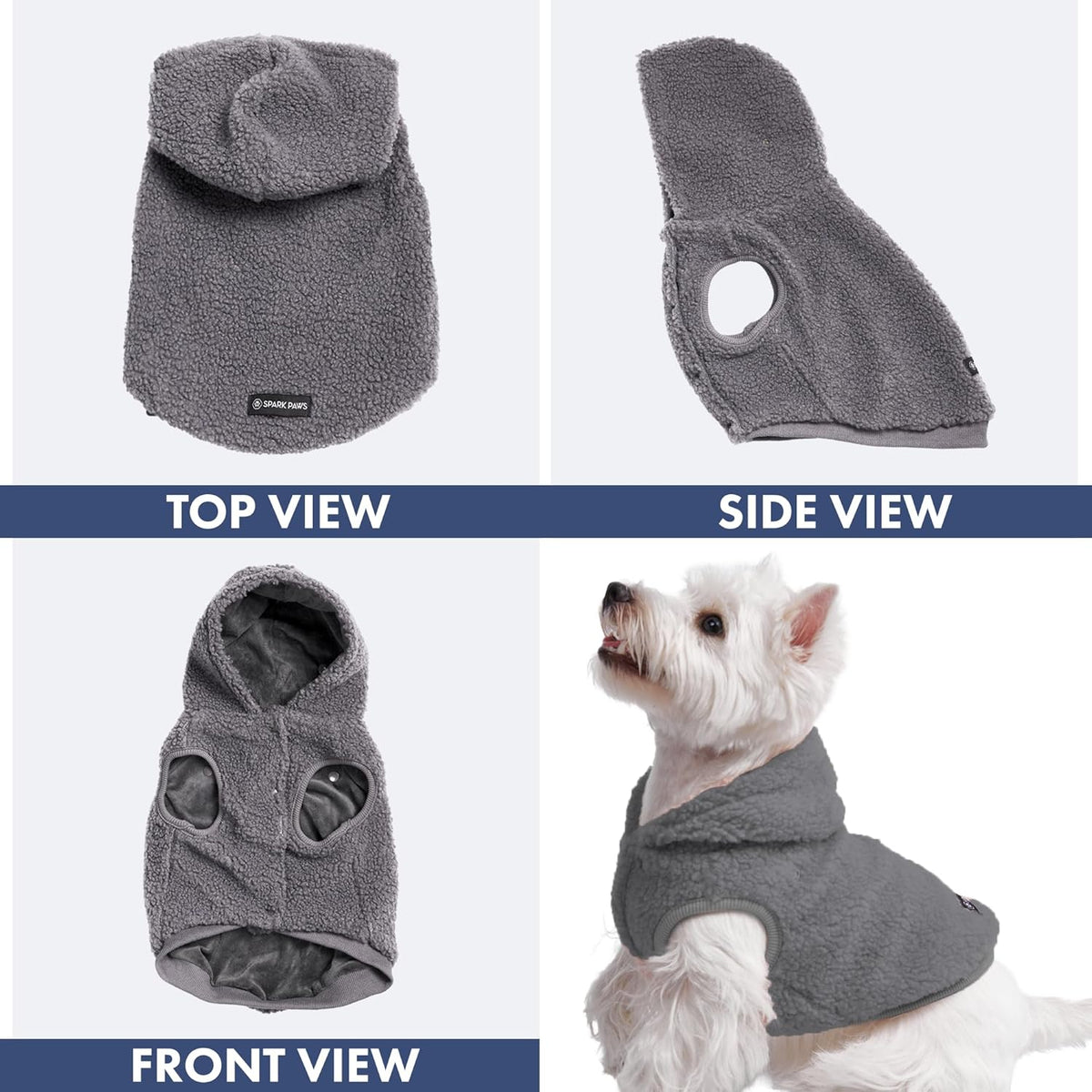 Spark Paws Teddy Dog Sweater, Sherpa Jacket Vest with Warm Fleece Lining, Winter Coat Suitable for Small Medium Large XL XXL Breeds - Grey - L
