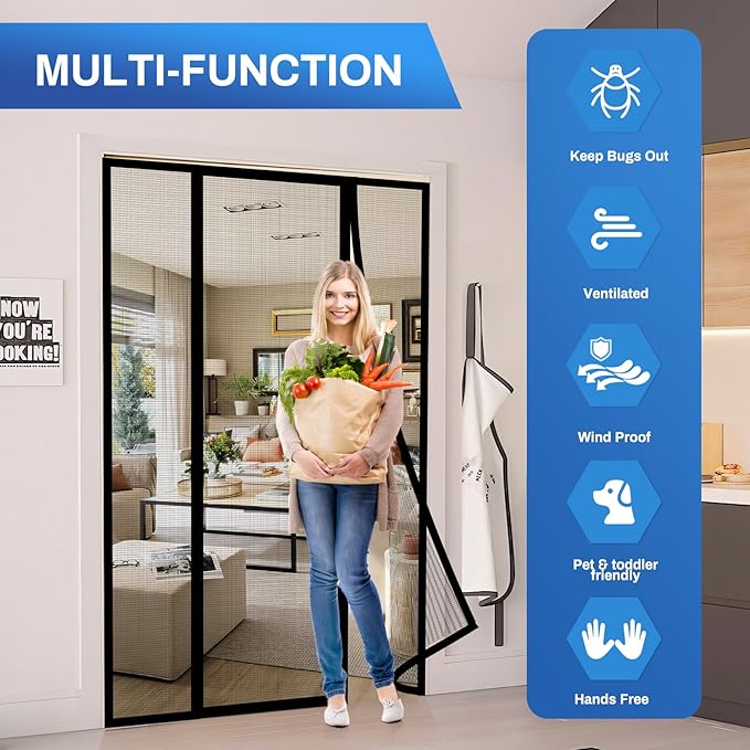Magnetic Screen Door Upgraded PET Mesh Stronger Than Fiberglass and Polyester,Hands Free,Keeps Bugs Out,Pet & Kid Friendly,Suitable for Sliding Door,Large Patio Door and French Door-74''x80''