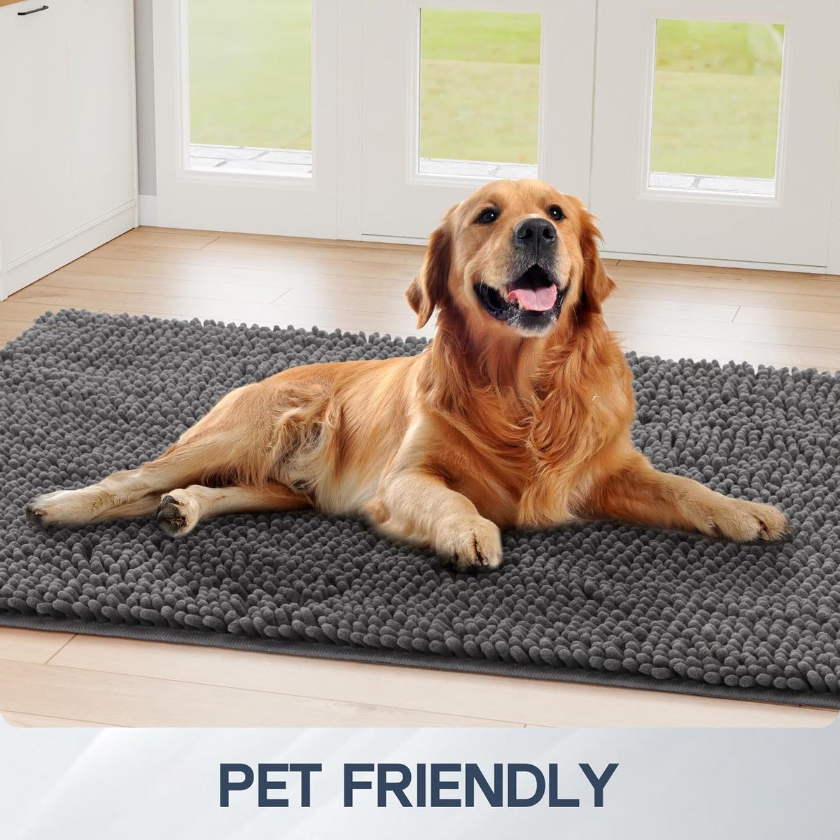 Dog Door Mat for Muddy Paws, 96" x 48" Chenille Absorbent Front Door Mat Inside, Large Runner Mud Mat for Dogs, Trap Dirt Washable Non Slip Outdoor Indoor Entrance Doormats, Grey