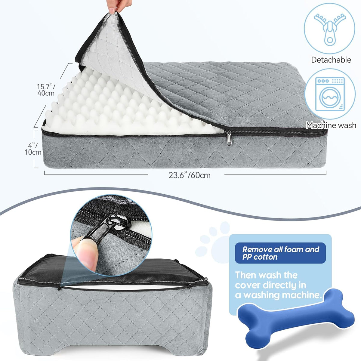 Dog Car Seat for Medium/Large Dogs, Dog Booster Seat for Pet Under 50lbs or 2 Small, Detachable and Washable Pet Car Seat,Multi-Functional Pet Travel Bed for Backseat(Grey)