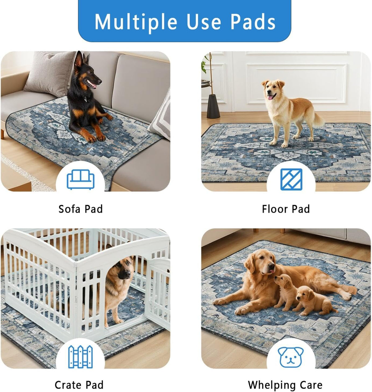 Washable Pee Pads for Dogs 2 Pack, Absorbent Reusable Puppy Pads Waterproof, Leakproof & Non-Slip Whelping Pad, Potty Training Pads for Dogs Playpen Mat 48x48