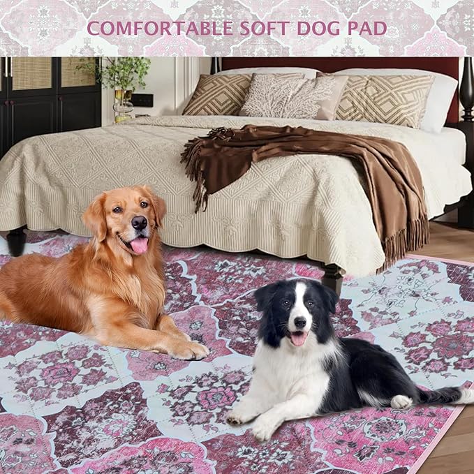 IEUUMLER Washable Pee Pads for Dogs, 1 Pack Reusable Pee Pads for Dogs Non-Slip Grip, Super Absorbent Waterproof Puppy Pads for Potty Training, Playpen, Crate, Whelping Box EU011 Pink, 63x63