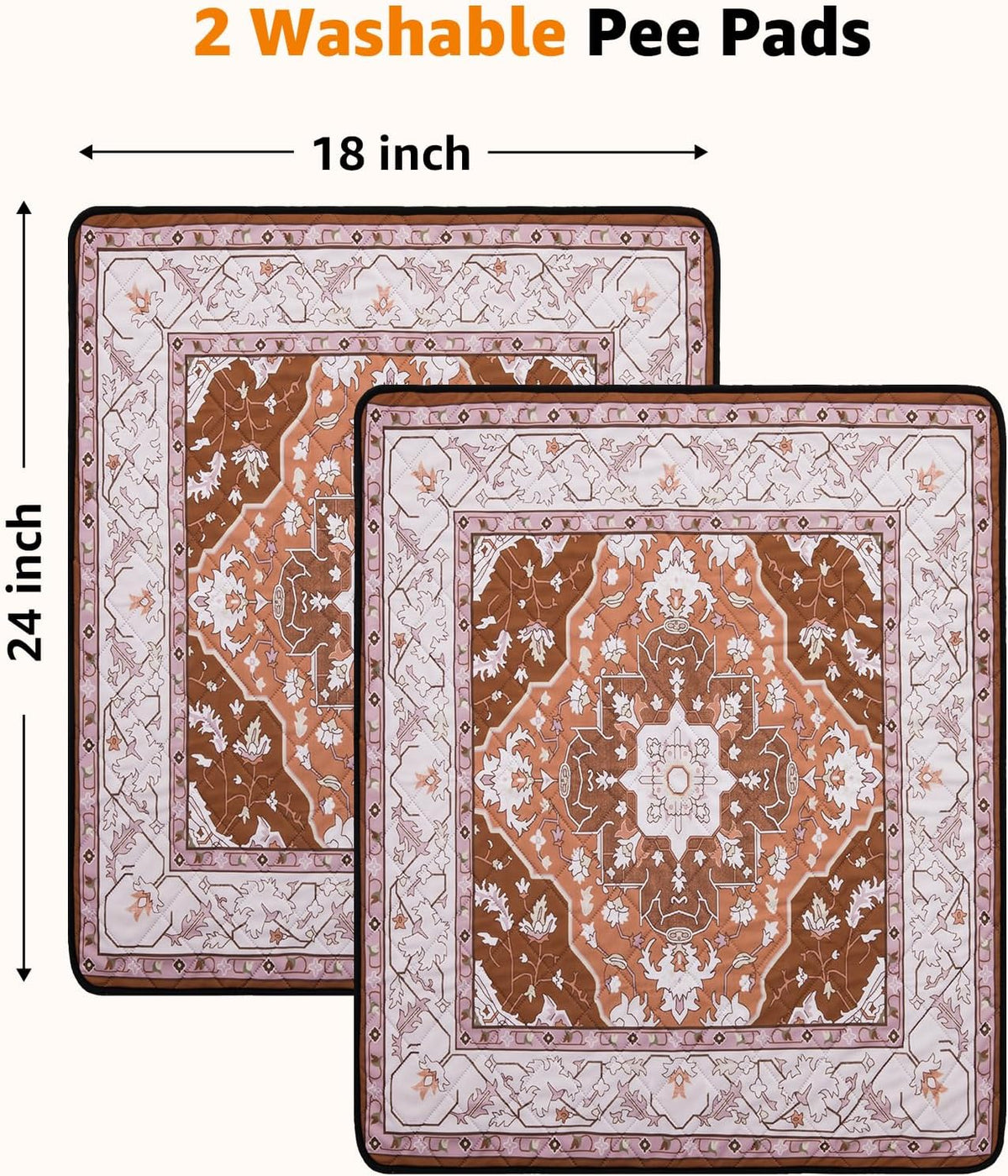 Washable Pee Pads for Dogs: 2 Pack Reusable, Waterproof & Leakproof Puppy Pad, Non-Slip Whelping & Potty Training for Floor, Playpen, Crate, Couch, 18x24