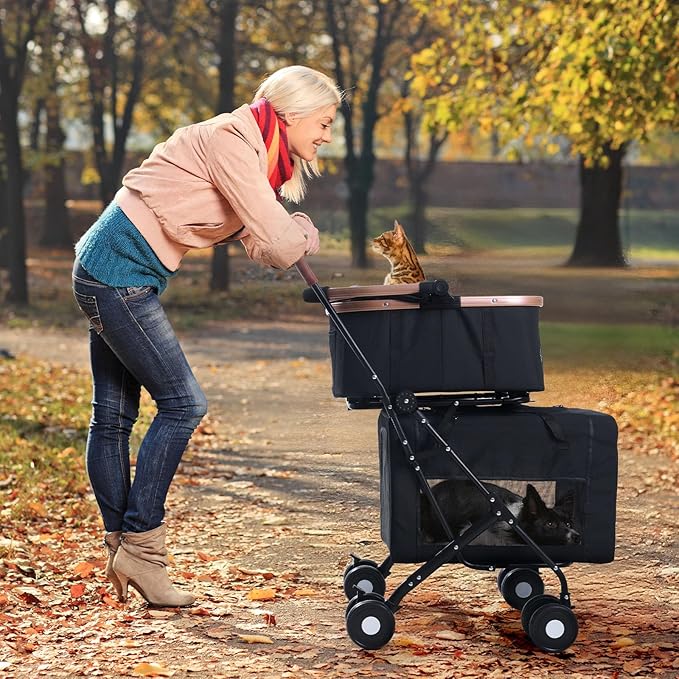 Double Pet Stroller for Small Medium Dogs - 4 In1 Dog Stroller for 2 Pets, Detachable and Foldable with 360°Rotating Wheels, Easy Assembly and Compact Size