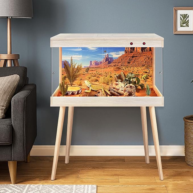 Royxen Tempered Glass Bearded Dragon Tank,24 Gallon Reptile Tank with Leg Stand,Built-in Lighting Reptile Enclosure Scartch-Proof Bearded Dragon Encloure for Chameleon,Snake,Lizard(Oak,24"x 16"x 16")