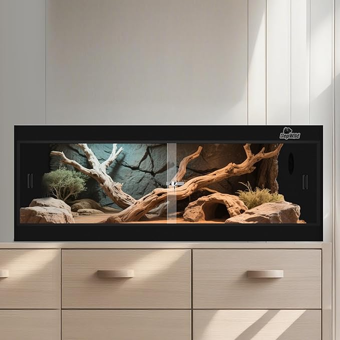 65 Gallon PVC Reptile Enclosure, RepWild 48"x18"x18" Terrarium/Tank with Heavy-Duty Screen Top, Glass Sliding Doors & Lock for Bearded Dragons, Ball Python, Geckos, Lizards