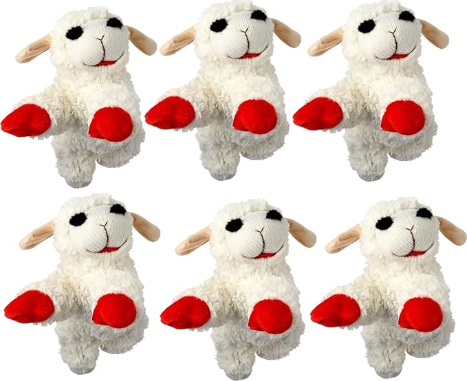 Multipet Lambchop Plush Dog Toy 6" with Squeaker Color:White Size:Pack of 6