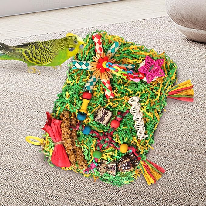 Bird Toys Parakeet Toys,Large-Sized Parrot Foraging & Shredding Cage Hanging Toys with Seagrass Mat for Budgies,Cockatiels,Lovebirds,Conures Small & Medium Parrots