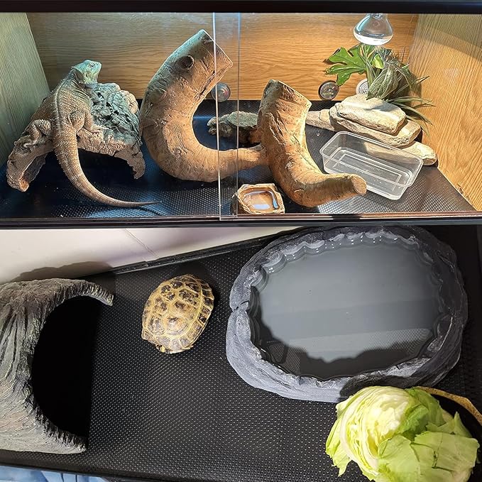 Bearded Dragon Tank Accessories, Reptile Mat, Reptile Terrarium Substrate Liner for Leopard Gecko, Lizard, Snake, Tortoise, Iguana Non-Adhesive Reptile Flooring (18"x72" Black)