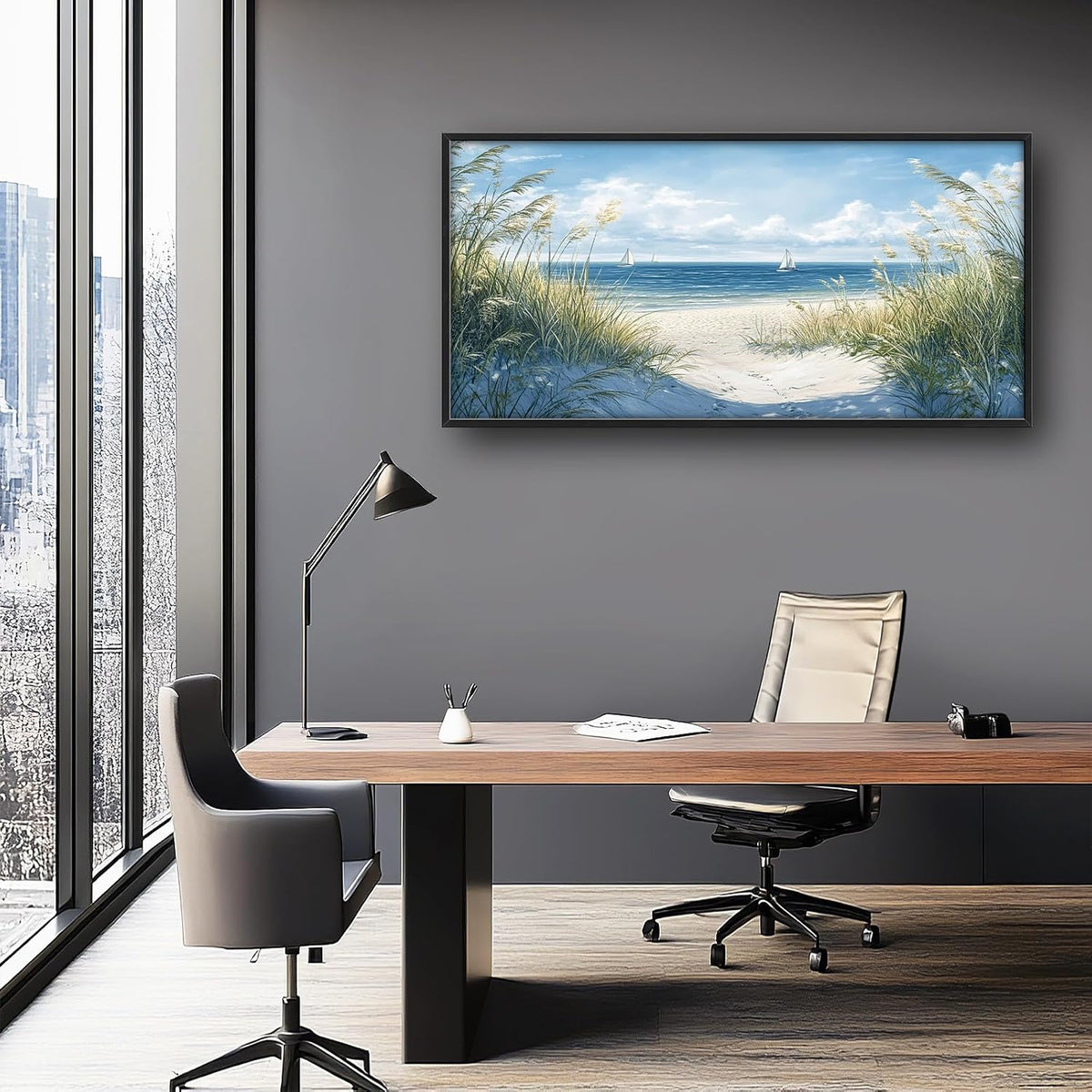 Framed Large Beach Wall Art for Living Room, Oversized Coastal Nautical Wall Decor Sailboat Canvas Seaside Pictures Modern Artwork Home Decoration for Living Room Bedroom Office 60"x30"
