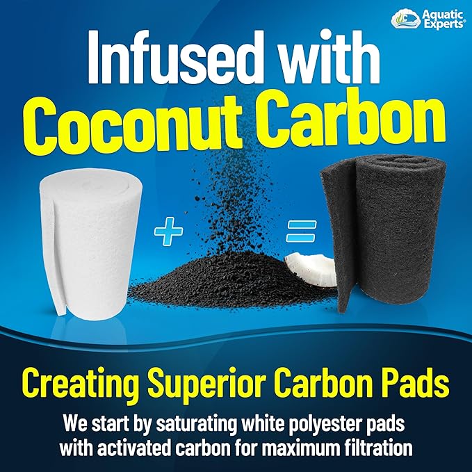 Aquarium Carbon Pad - Cut to Fit Carbon Infused Filter Pad Media for Crystal Clear Fish Tank and Ponds (10.5 Inch Width, 72 Inch Long)