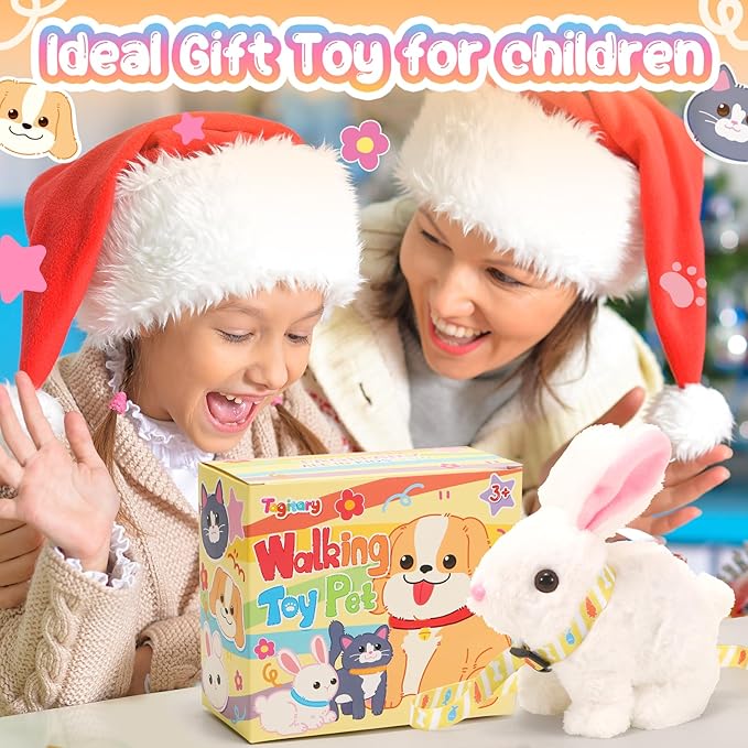 Tagitary Plush Toys Electronic Toy with Sounds,Wiggling Ears,Twitching Mouth and Nose, Interactive Rabbit Toy for Kids with Leash,Easter Christmas Birthday Gift for Toddlers Kids