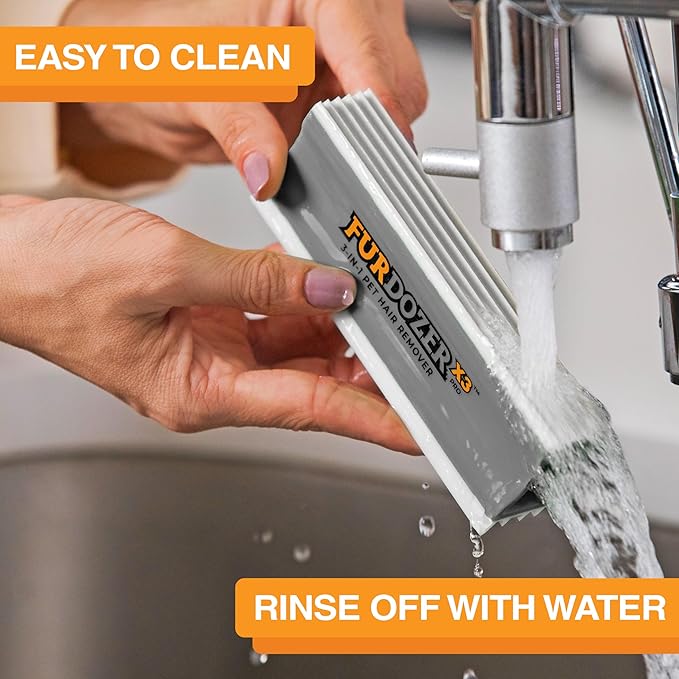 FurDozer X3 PRO Pet Hair Remover & Auto Detailing Tool - Cat & Dog Hair Remover for Carpets, Car Interiors, Couches, Bedding, & Furniture - Reusable Pet Hair Removal Tool for Dog Fur & Lint, 5", Grey