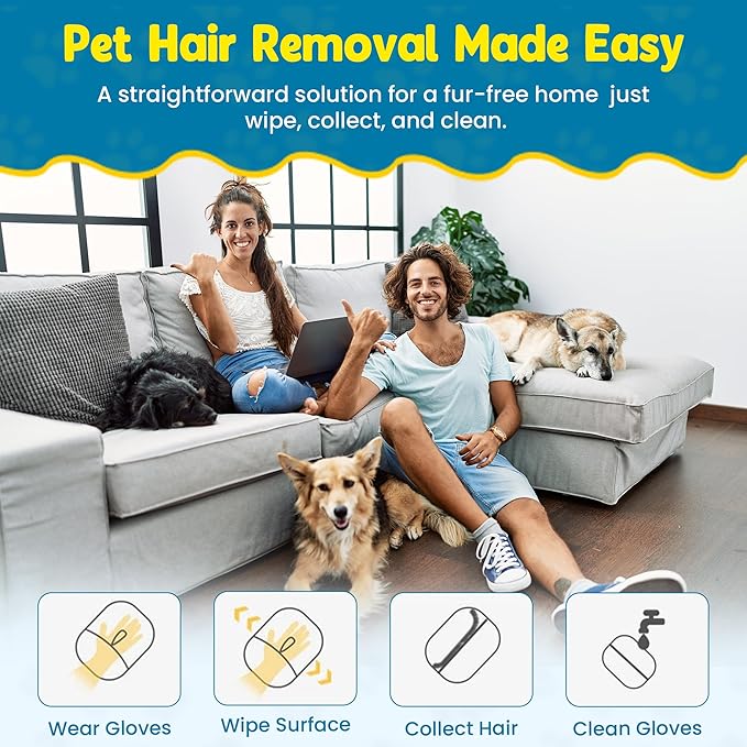 Pet Hair Removal Glove,Pet electrostatic Hair Removal Gloves, Washable Reusable Dogs Cats Hair Grooming Tools Gloves for Furniture Bed Sheets Couch Clothes Car Seat【2025 Upgraded】