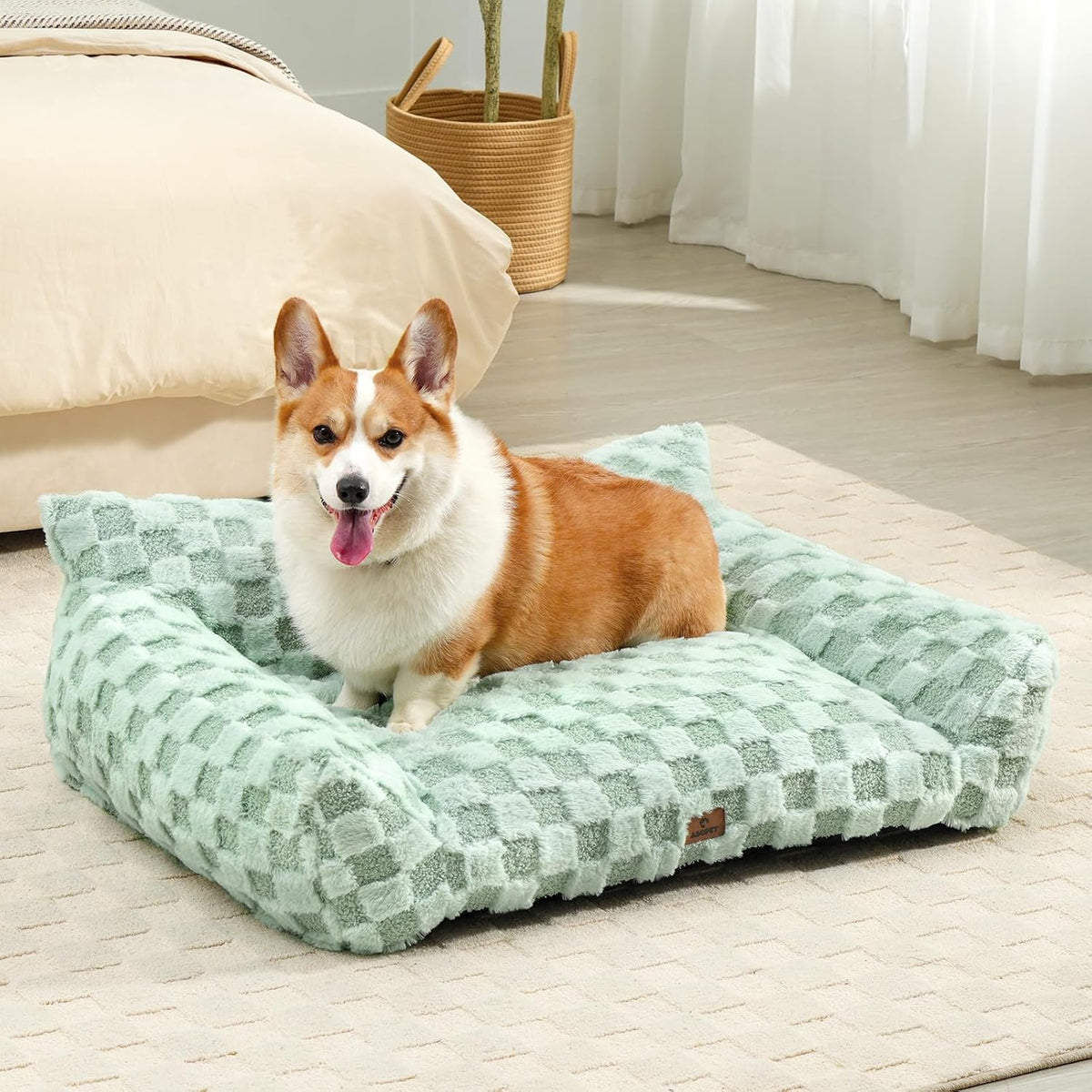 Cat Bed Cat Couch for Puppy and Kitten, Fluffy Pet Sofas Medium Dog Sofa Bed, Supportive Cats Sofa for Indoor Cats, Washable Cover & Non-Slip, 32 inch, Green