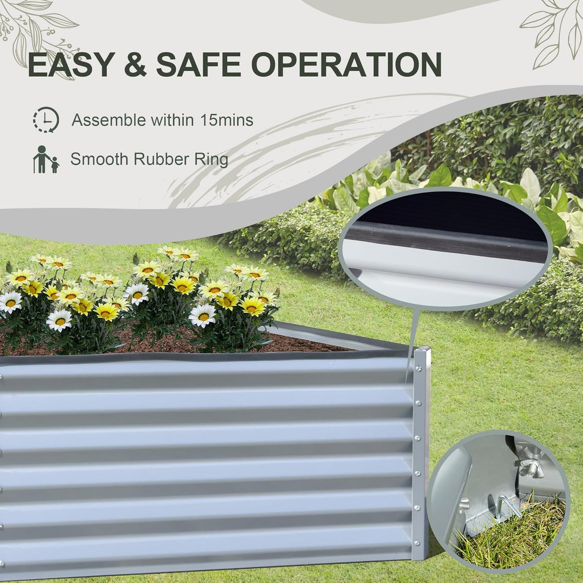 Domi Raised Garden Beds Outdoor, 8x4x1.5Ft Thickening Tall Metal Rectangular Deep Root Box Planter for Vegetables, Flowers, Herbs, and Succulents 1.5" Deep w/ 342 Gallon Capacity - Silvery