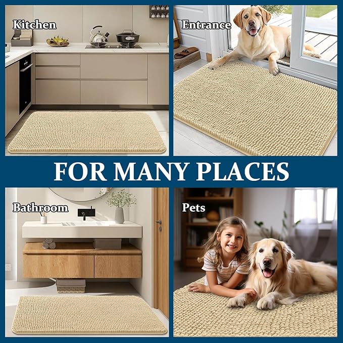 OLANLY Dog Door Mat for Muddy Paws 36x24, Absorbs Moisture and Dirt, Absorbent Non-Slip Washable Doormat, Quick Dry Chenille Mud Mat for Dogs, Entry Indoor Entryway Carpet for Inside Floor, Sand