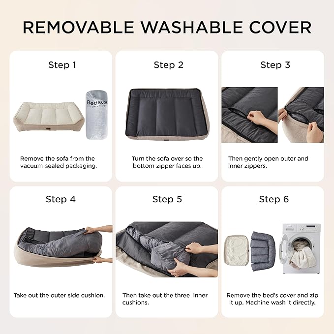 Bedsure SupportMax™ XL Plus Orthopedic Dog Beds Large Sized Dog - Extra Thick Supportive Dogs Couch with Waterproof Washable Cover, Jumbo Comfort Pet Sofa with Soft Sherpa & Nonskid Bottom, Beige, 48"
