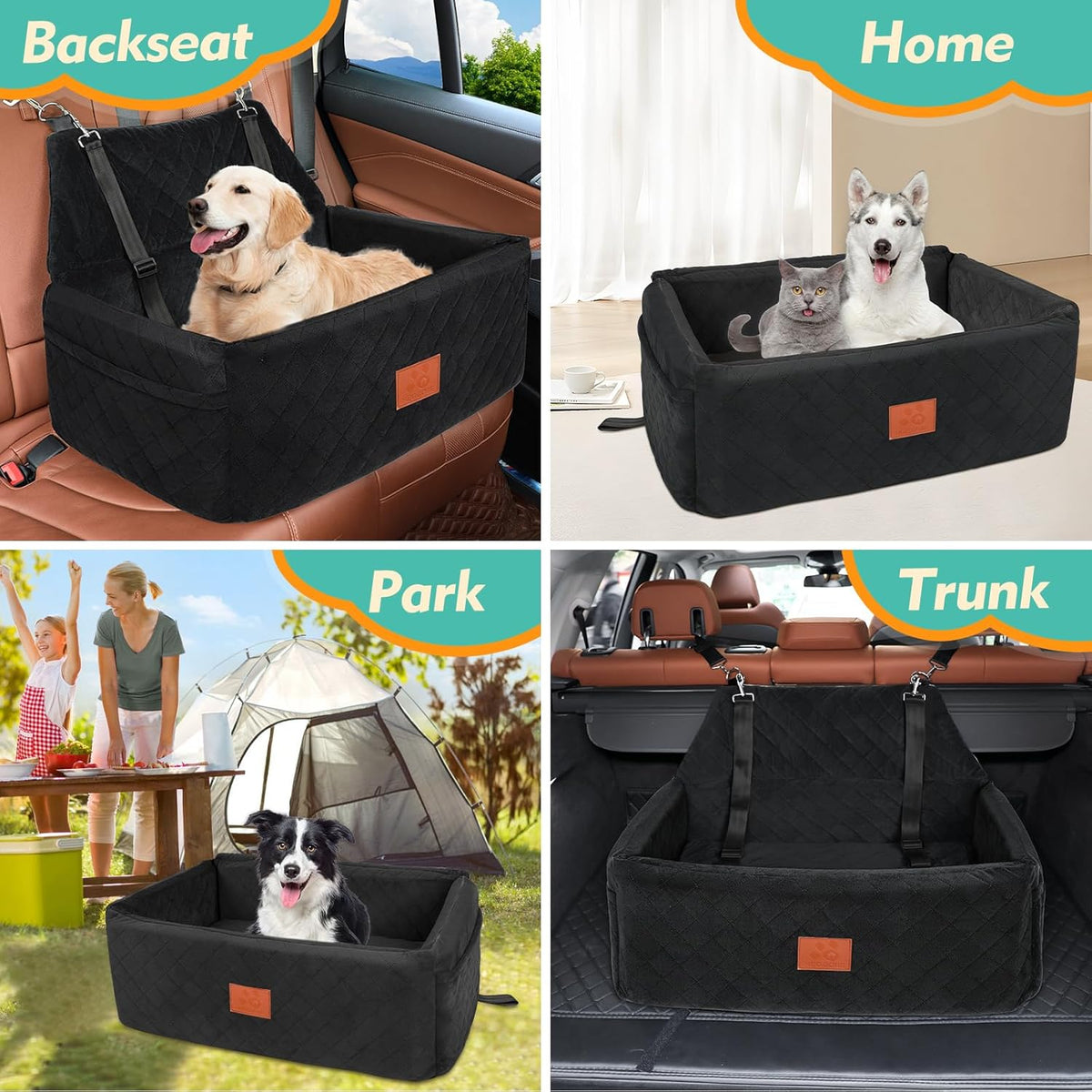 Dog Car Seat for Large Medium Dogs,Portable Washable Pet Car Seat Under 55 lbs,Dog Booster Seat with Thick Cushion,2 Safety Leashes Travel Car Dog Bed