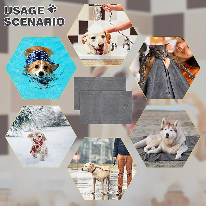 Chumia 4 Pack Dog Towels for Drying Large Microfiber Grooming Tools Absorbent Soft Bath Supplies with Embroidered Paw for Small Medium Pet Products(30 x 50 Inch,Gray)