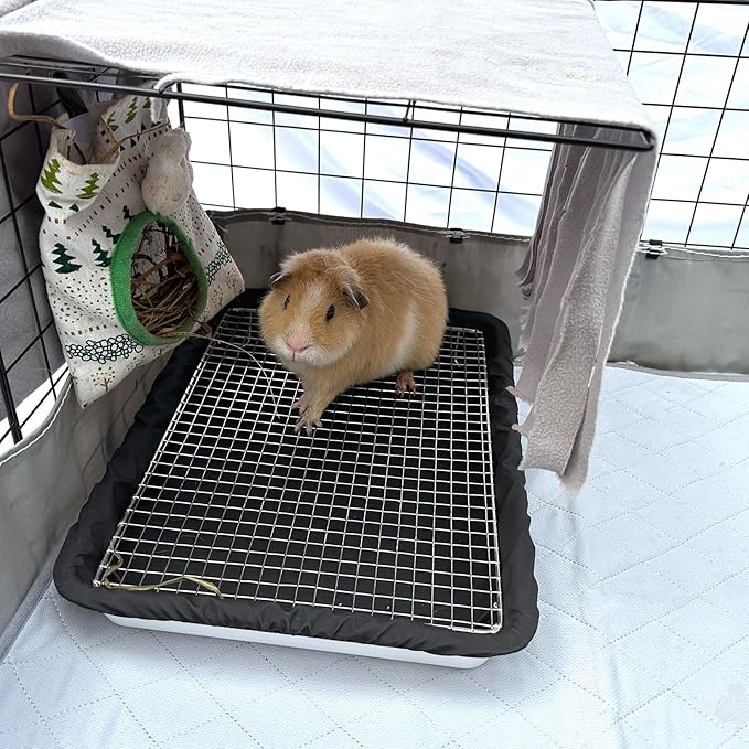 Guinea Pigs Litter Box with Stainless Steel Grid & 2 Reusable Waterproof Liners, Small Animal Potty Tray for Dwarf Rabbit,Ferret,Chinchilla