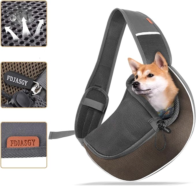 FDJASGY Pet Sling Carrier for Small Dogs Cats,Breathable Mesh Travelling Hand Free Puppy Backpack with Pouch and Adjustable Strap Carrier
