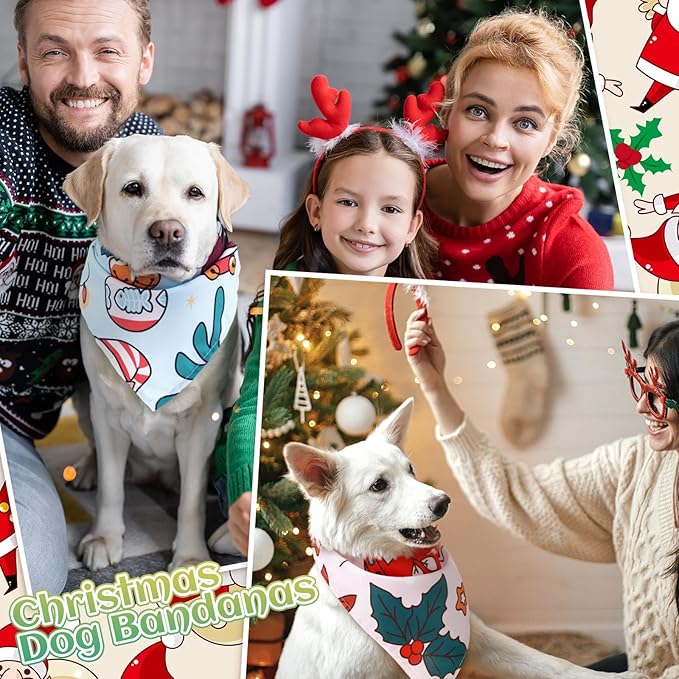 100 Pcs Christmas Dog Bandanas Bulk Pet Bibs Colorful Triangle Scarf Xmas Pet Bandanas for Medium Large Dogs Christmas Party Xmas Costume Decor