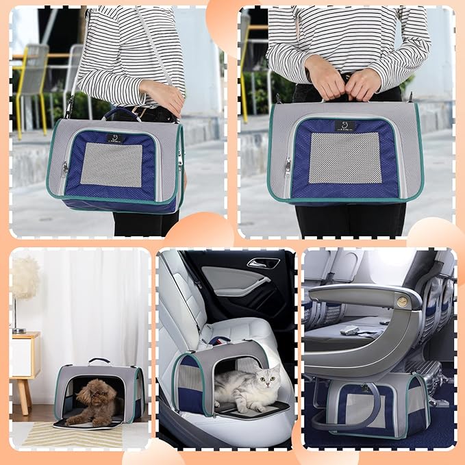 A4Pet Cat Carriers Dog Carrier Pet Carrier, TSA Airline Approved Small Dog Carrier for Cats Dogs Puppies (Up to 15lbs), Washable Soft-Sided Collapsible Travel Puppy Carrier