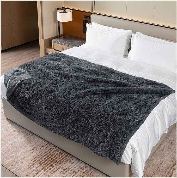 Waterproof Dog Calming Blanket 40x28in Gray Pet Throw Blankets for Dogs Cats Fluffy Long Faux Fur Puppy Couch Cover Reversible Love Bed Mat Washable(Gray,S)