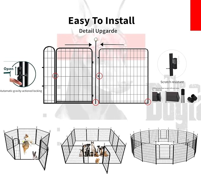 Dog Playpen Indoor/Outdoor,32'' Portable Dog Crates with Easy-Carry Straps,6 Panels Dog Pen Play Pen for Small/Medium Dogs,Rustproof Metal Pet Playpen for Camping RV Yard (with One Door)