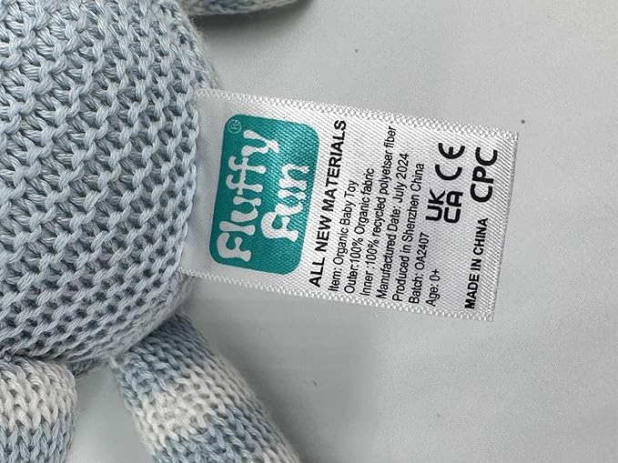 100% Organic Cotton Baby Elephant Stuffed Animal 7.1" | Blue Soft Toy for Newborn