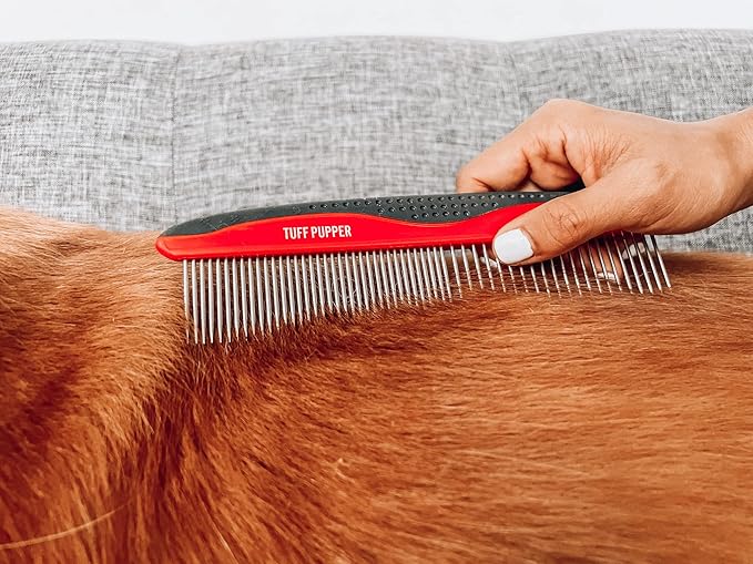 Tuff Pupper Dog Grooming Comb Set | Easily & Safely Remove Matted Knotted Hair | Ergonomic Pet Detangling Combs | No-Slip Safety Handle | Rounded Tips Prevent Scratching | For Poodles & Curly Hair