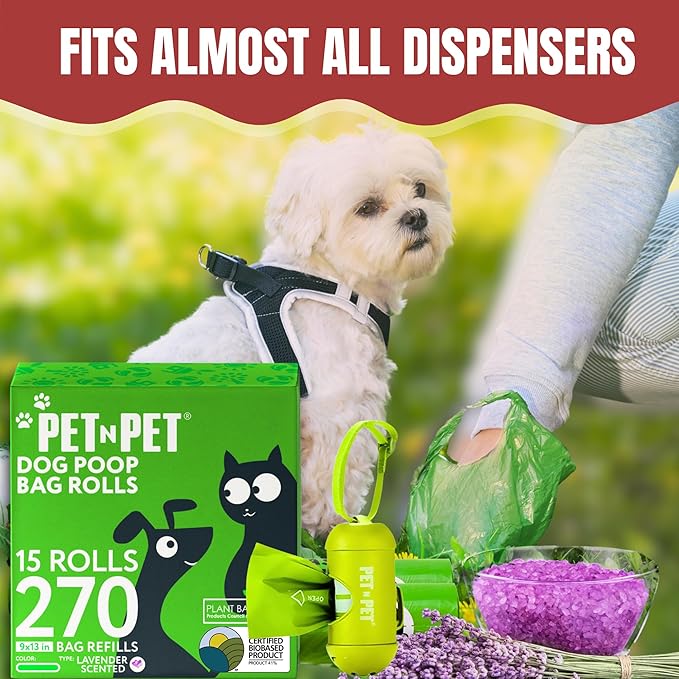 Pet N Pet Poop Bags For Dogs, Green 270 Counts Lavender Scented Dog Poop Bags Rolls, Dog Bag, Pet Waste Bag