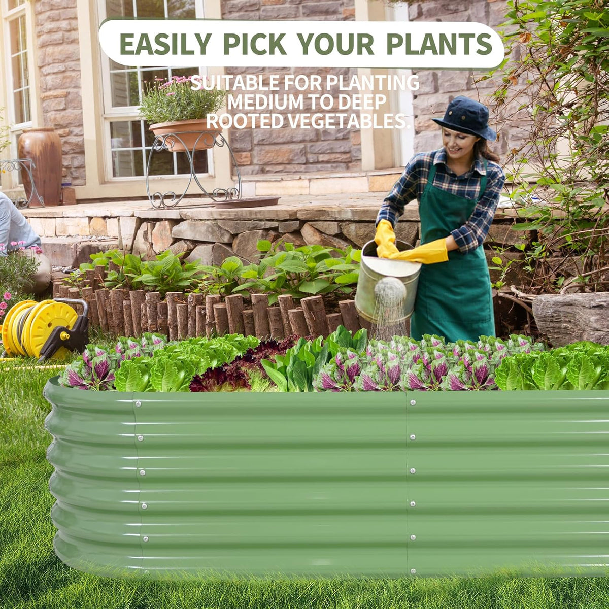 Galvanized Raised Garden Bed Outdoor- 2 Pcs Raised Beds for Gardening| Metal Planter Box, Steel Raised Garden Bed Kit with Gloves for Vegetables, Flower, Herbs (6x2x1.4FT, Green)