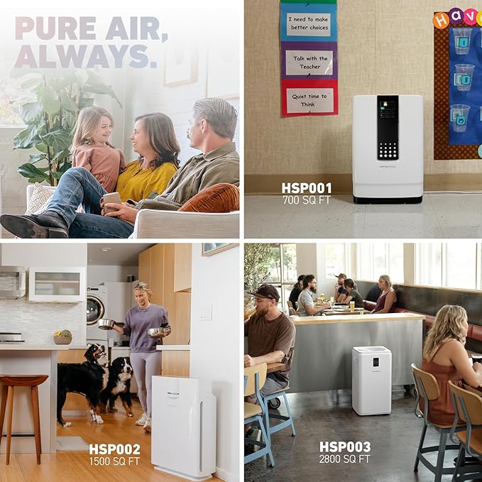 HATHASPACE HSP002 True HEPA Air Purifier for Home, Removes 99.9% of Dust, Smoke, Pet Dander, Odors, VOCs, Covers Up to 1500 Sq. Ft, Quiet Air Cleaner with Smart Sensor for Bedroom & Large Rooms