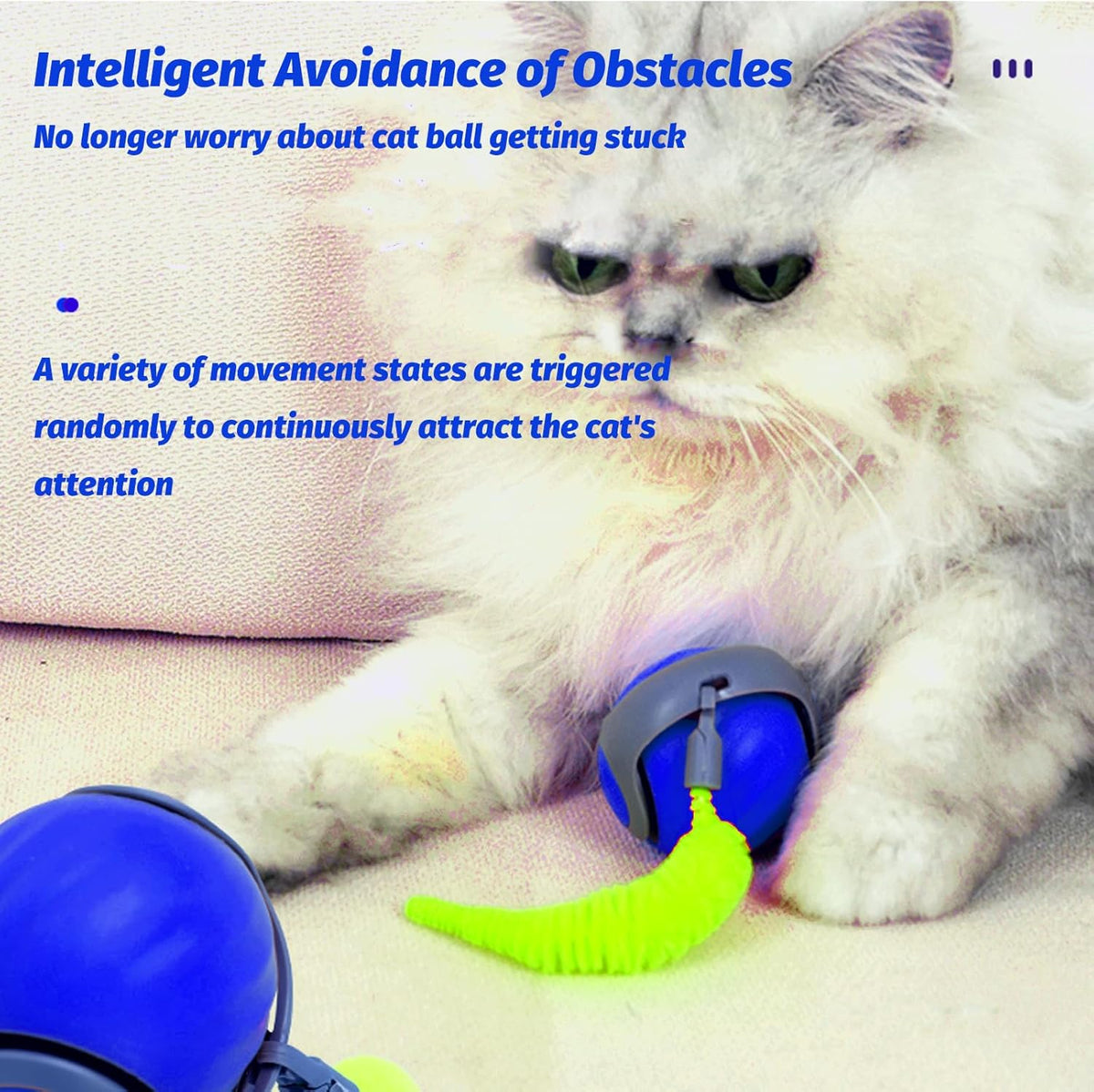 Upgraded Speedy Interactive Cat Ball 4.0 Toys with 2 Optional Tails, Smart Moving Ball Cat Toy for Bored Indoor Cats, Rechargeable & Detachable Automatic Kitten Rolling Balls Toy (Blue)