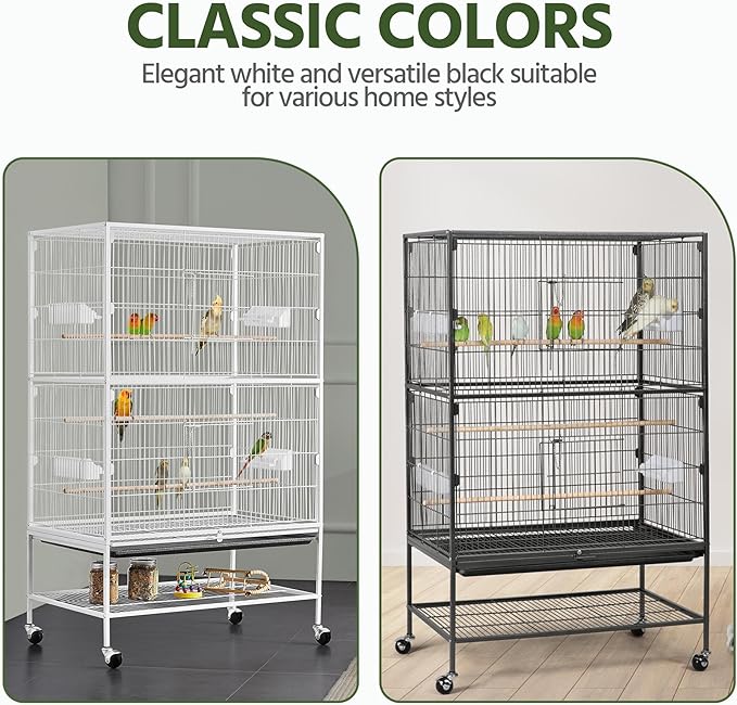 Yaheetech 52inch Bird Cage Extra Large Parakeet Parrot Cage for Lovebird Cockatiel Conure Finch with Rolling Stand White