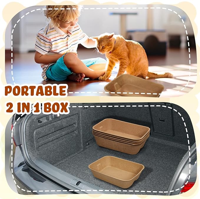 Tessco 15 Pack Small Disposable Litter Box Kitten Disposable Cat Litter Tray 16.1 x 11.2 x 3.7 Inch Paper Box for Indoor Outdoor Small Animals Cat, Hamster, Guinea Pig, Mice, Bunny and More