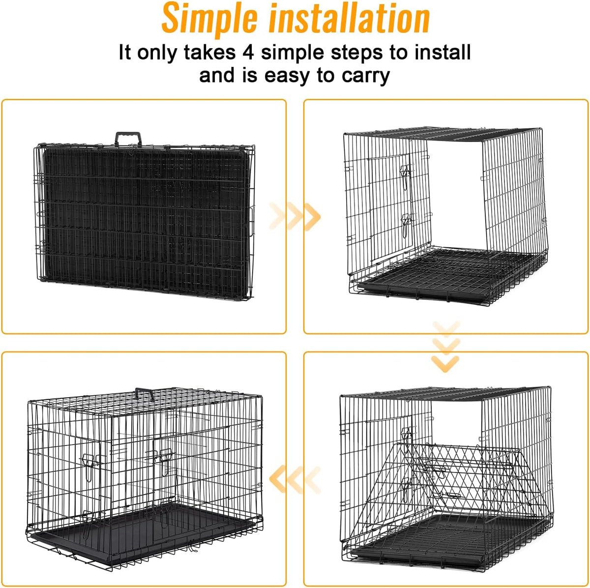 FDW Dog Crate for Medium Dogs 30 Inch Folding Metal WirePet Cage Double Door W/Divider Panel Indoor Outdoor Kennel Leak-Proof Plastic Tray,Black