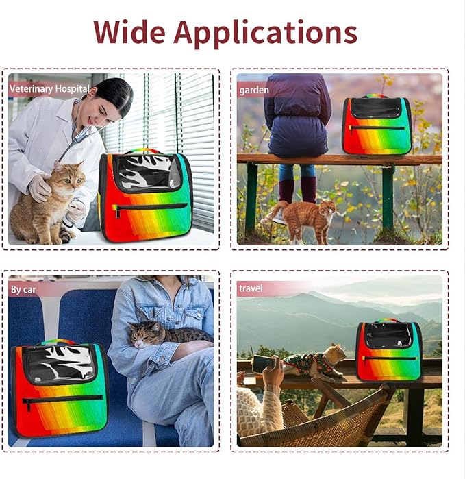 Rainbow Pet Travel Carrier | Ventilated Comfortable Design with Safety Features | Ideal for Small to Medium Sized Pets Cats, Dogs etc