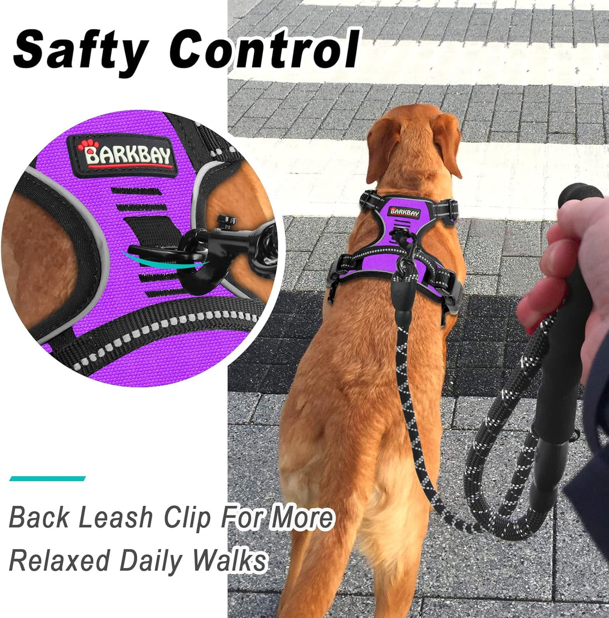 BARKBAY No Pull Dog Harness Large Step in Reflective Dog Harness with Front Clip and Easy Control Handle for Walking Training Running(Purple,L)
