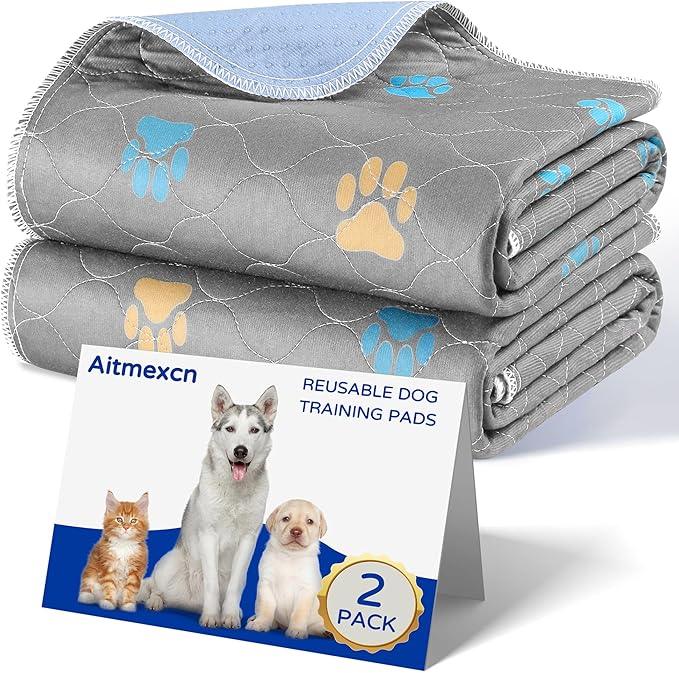 Aitmexcn Washable Puppy Dog Pee Pad, 2PCS 100% Waterproof Whelping Training Mat for Puppy/Senior Dog, Fast Drying Reusable Puppy Pads for Indoor, Outdoor and Car Travel- 48'' x 48'' - Llight Gray