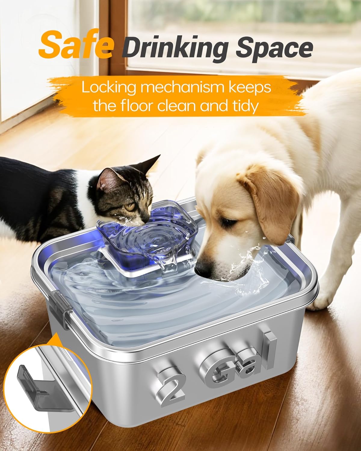 Dog Water Fountain for Large Dogs 2Gal/264oz Large Capacity Pet Water Dispenser Stainless Steel Water Cat Fountain Automatic Dog Water Bowl Dispenser with 3 Filters Ultra Quiet Pump Easy to Clean