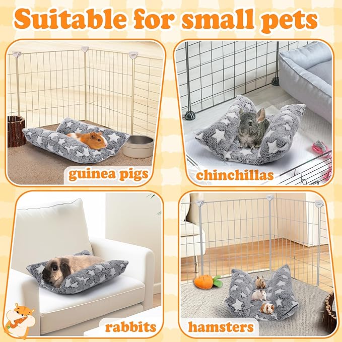 MEWTOGO 15.7 x 14In Rabbit Bed - Thickened Soft Bunny Concave Bed, Cuddle Cushion Plush Mat with Cotton Lounger Pillows for Cage Sleeping Indoor Bunny Gifts, Gray-Star