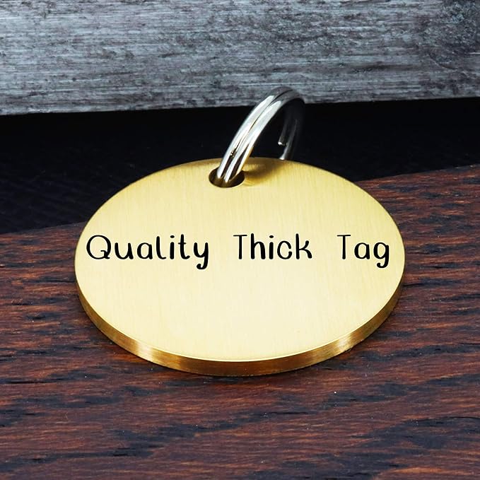 Ultra Joys Dog ID Tag, Custom Dog Tag Personalized Cat Tag, Pet ID Tag, Brushed Stainless Steel Round Dog Tag Gold Medium