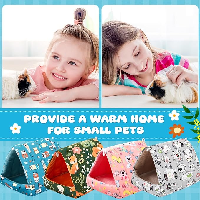4 Pcs Guinea Pig Hideout, Guinea Pig Bed Tunnel, Rabbit Washable Small House Cage Accessories for Bunny Hedgehog Mouse Chinchillas Hamsters Ferrets Bearded Dragons Rats(Wonder Tale,9.8 in)