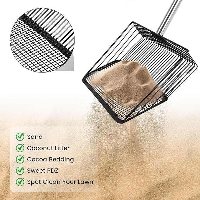 Chicken Poop Scooper for Sand 10 Inch, Chicken Coop Scoop Large Metal with Adjustable Handle, Multifunctional Coop Scoop Rake Set Sifting Shovel, Heavy Duty Pooper Shovel Tool Accessories