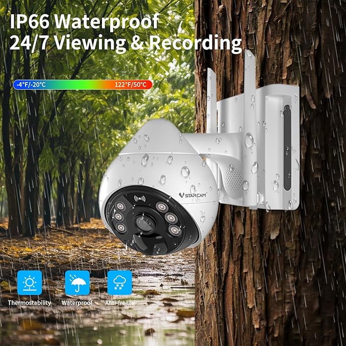 VSTARCAM 4G LTE Cellular Security Camera Wireless Outdoor, 3MP Solar Powered Security Cameras for Home with Color Night Vision, Human Detection, 360° View, 2-Way Audio, IP66, Cloud Storage (BG69-TZ)